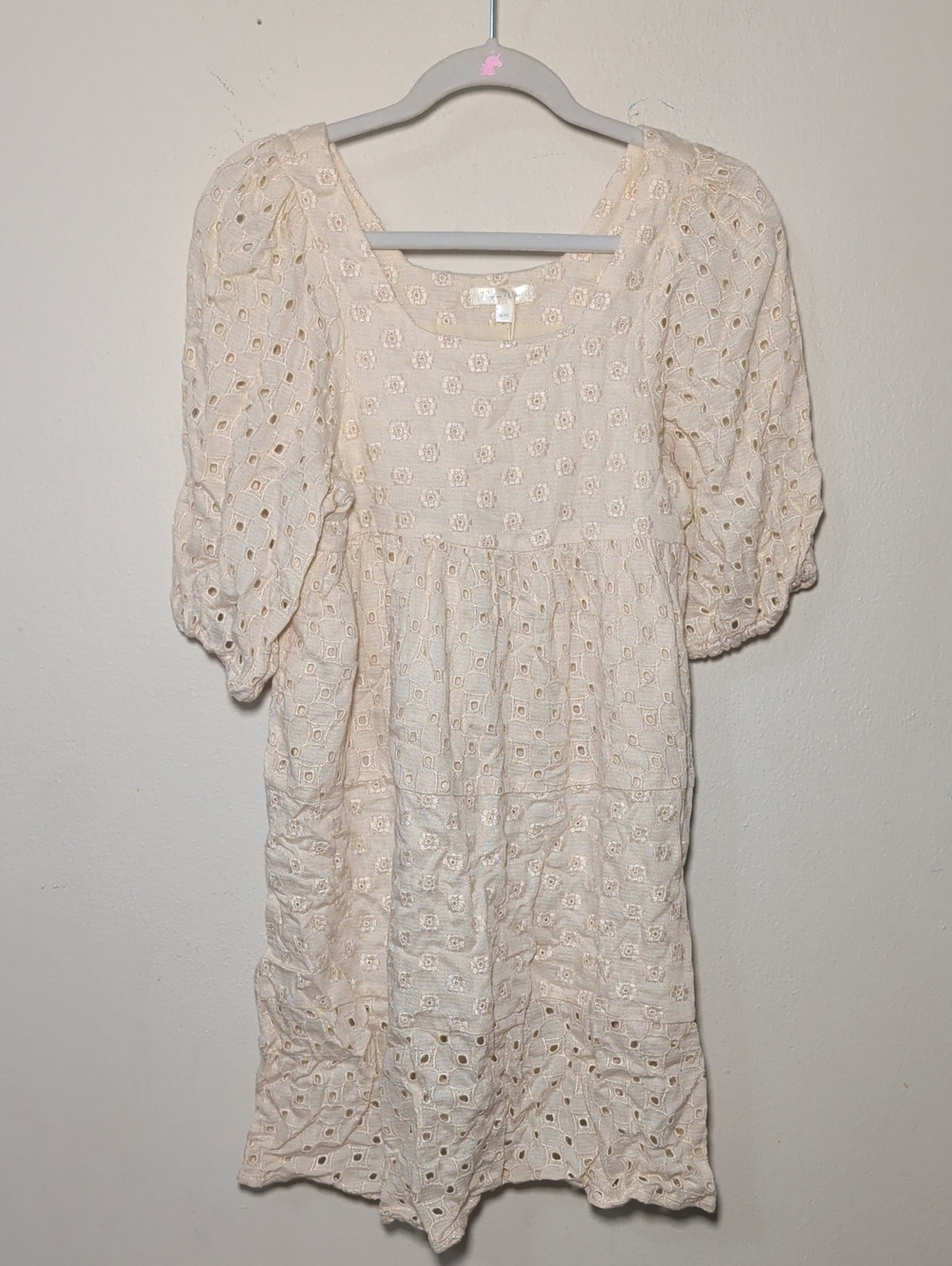 Rylee + Cru Greta Babydoll Dress Natural Eyelet Lace Cottagecore Girls Size 6-7 - Picture 1 of 6